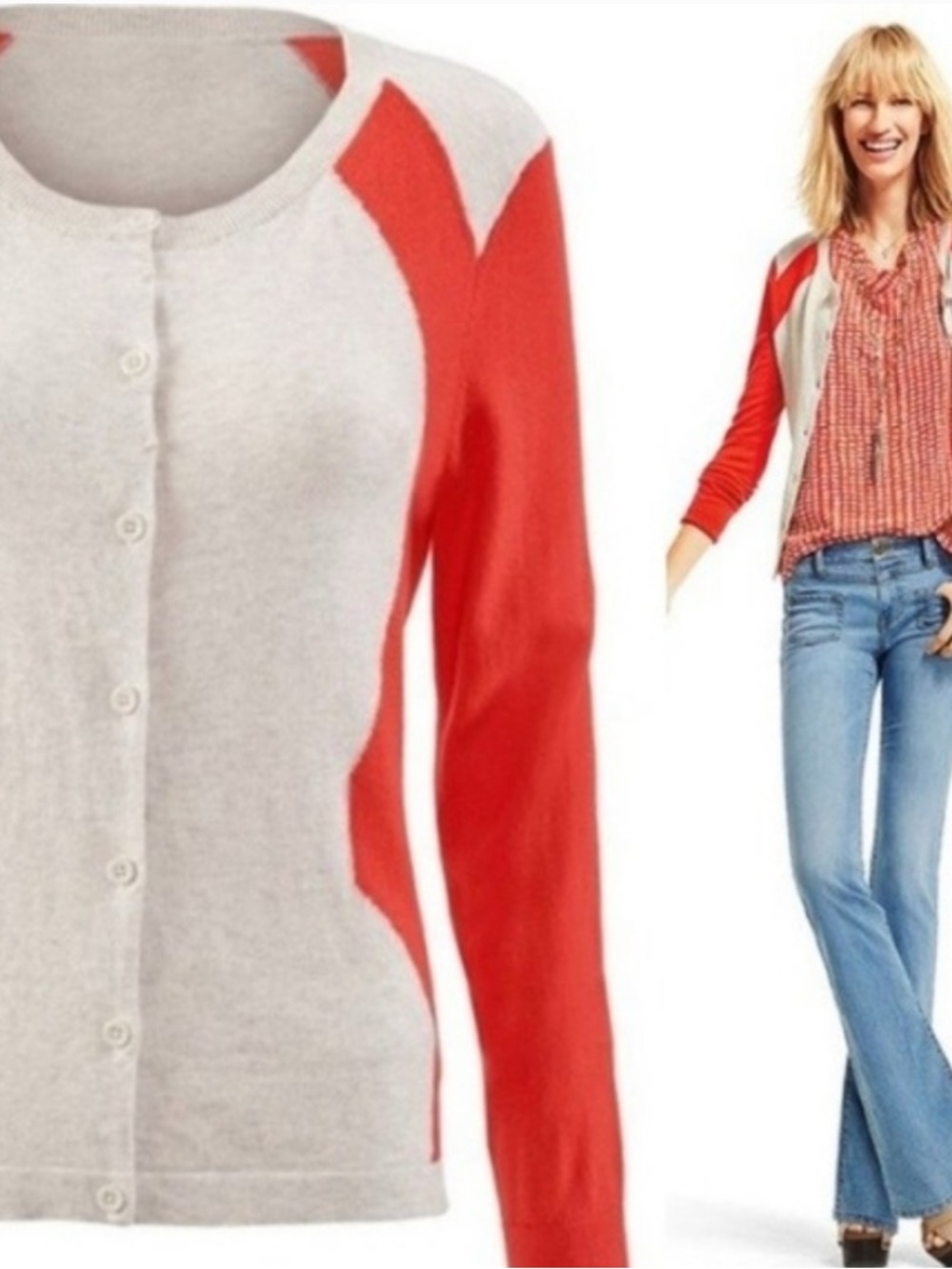CAbi Hourglass Cardigan In Coral & Light Gray Style Number 192